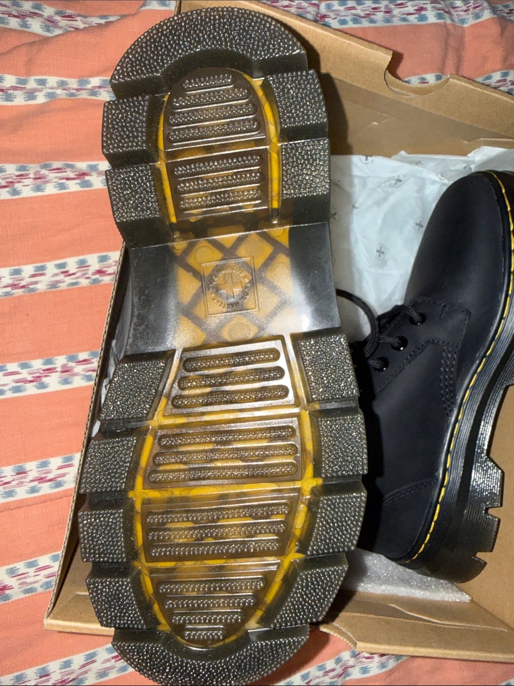 Dr Martens Black Lace-Up Men's Combat Boots with Yellow Stitching - Picture 3 of 5